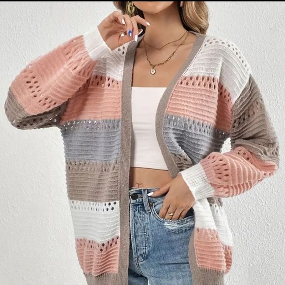 ⬆️💲15 BuNdLEd ⬆️ Women's Colorblock Nuetral Tones Open Cardigan - Picture 5 of 10